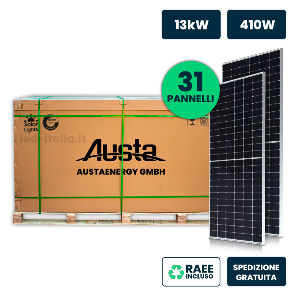 V-TAC Bancale 13kW con 31 Pannelli Solari Fotovoltaici Moduli 410W TIER-1, Monocristallini PERC, Silver Frame IP67/IP68 1724x1134x35mm (SKU 1189931 ) V-TAC Bancale 13kW con 31 Pannelli Solari Fotovoltaici Moduli 410W TIER-1, Monocristallini PERC, Silver Frame IP67/IP68 1724x1134x35mm (SKU 1189931 )